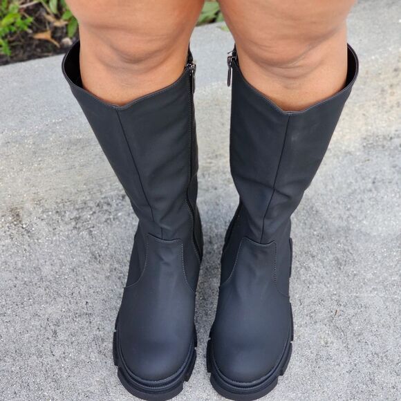 Women's Mid Calf Boots Round Toe Black Color - Picture 3 of 6